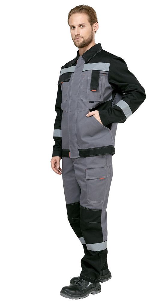 Костюм мужской рабочий летний Гудзон NEW с пк серый-черный